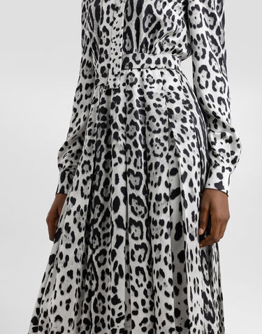 Obleke Dolce & Gabbana Satin Calf-Length Shirt Dress With Leopard Print Večbarvna | F6JQUTFS1GTHI13N, 3
