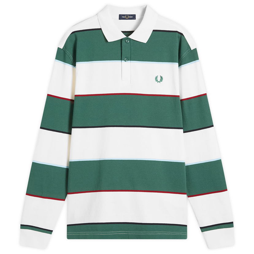 Polo majica Fred Perry Fred Perry Heavyweight Striped Long Sleeve Polo Shirt, Size Large Zelena | M1728-129