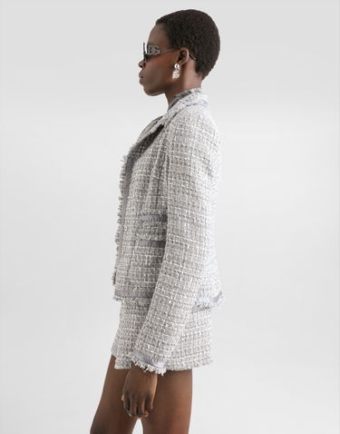 Jakna Dolce & Gabbana Short Single-breasted Bouclé Jacket Siva | F27DITFQOABS8100, 3