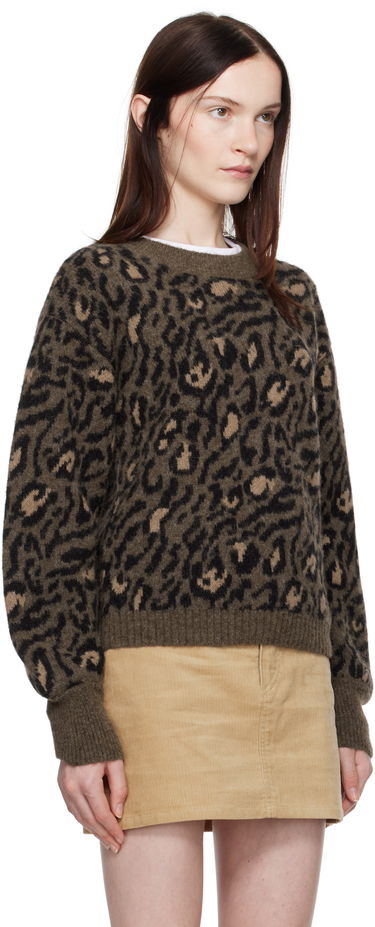 Pleteni pulover A.P.C. Leopard Print Crewneck Knit Sweater Zelena | WPAAO-F23337, 1