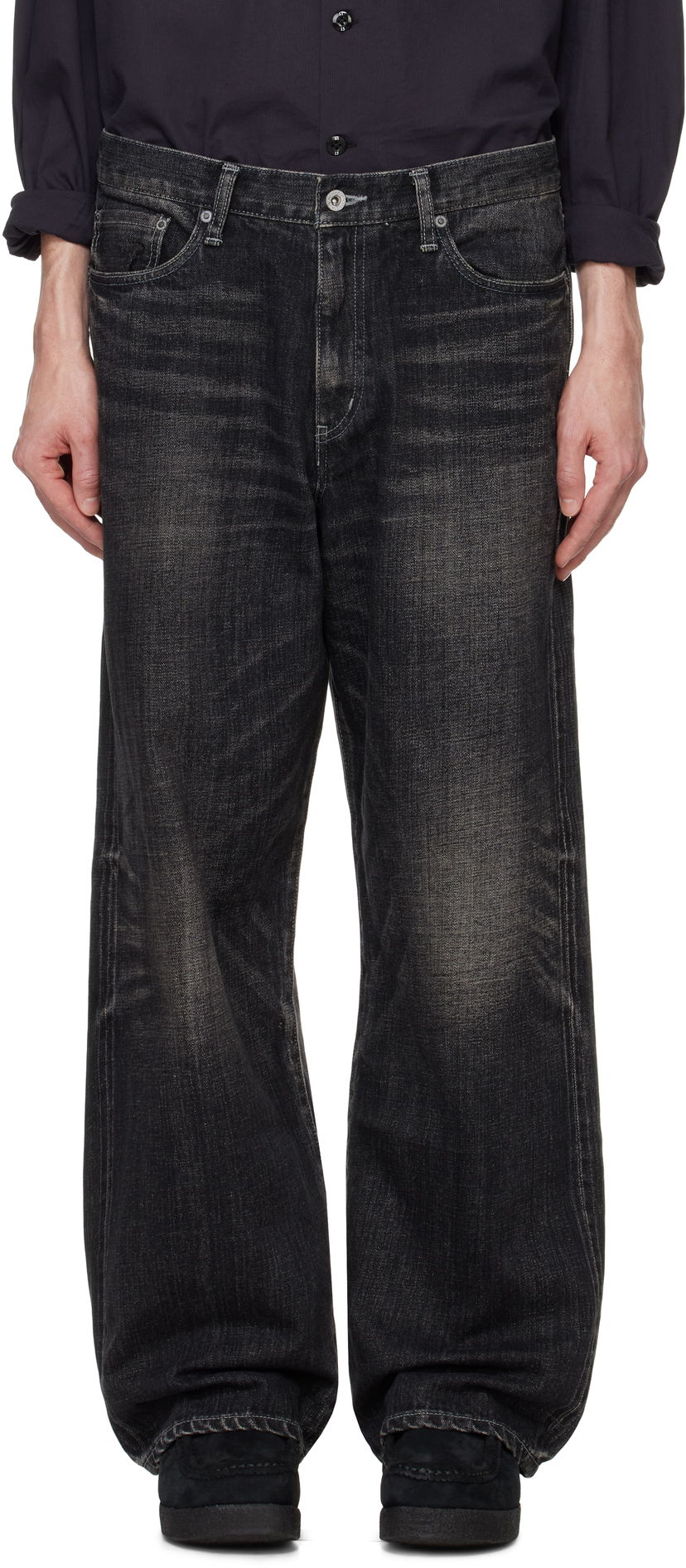 Kavbojke Neighborhood Washed Denim Wide Jeans Črna | 242XBNH-PTM04