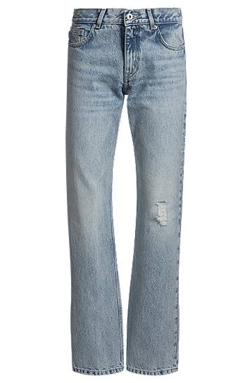 Kavbojke BOSS Straight-Fit Distressed Jeans Modra | 50537425