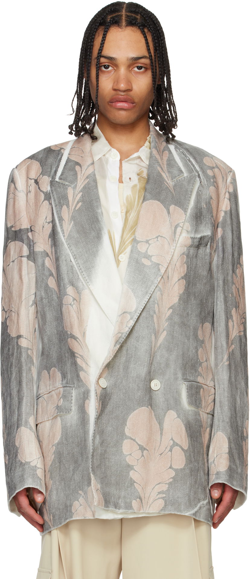 Jakna Dries Van Noten Dries Van Noten Hand Printed Blazer Siva | 251-020410-1537
