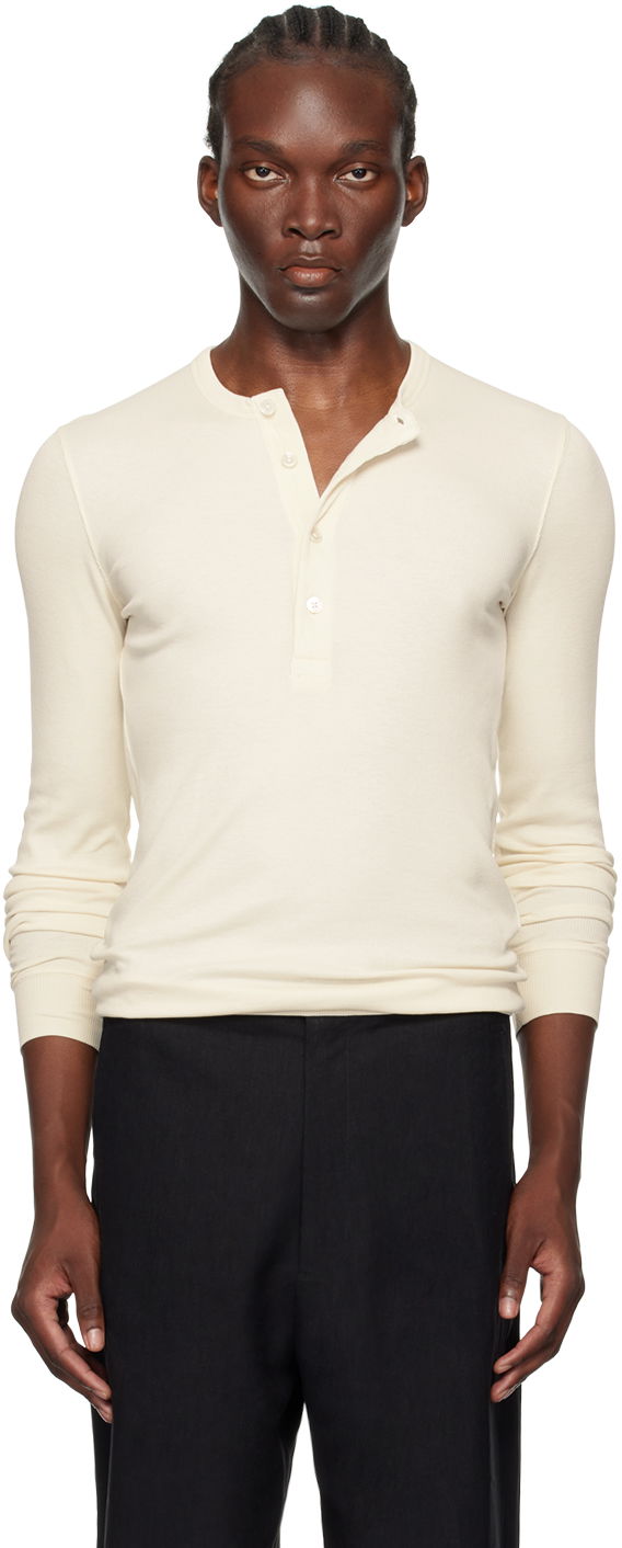 Majica Tom Ford Off-White Ribbed Henley Bež | JHL005-JMT003F23
