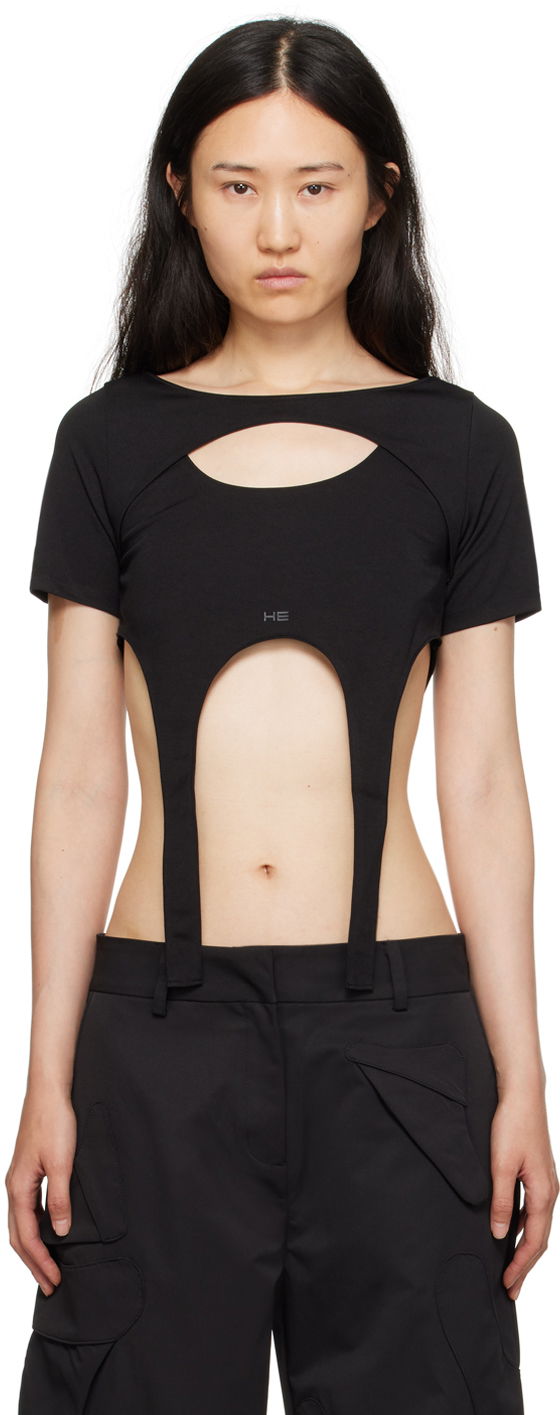 Krop-top HELIOT EMIL Harness Cutout T-Shirt Črna | HE_W_13_042_BLK01