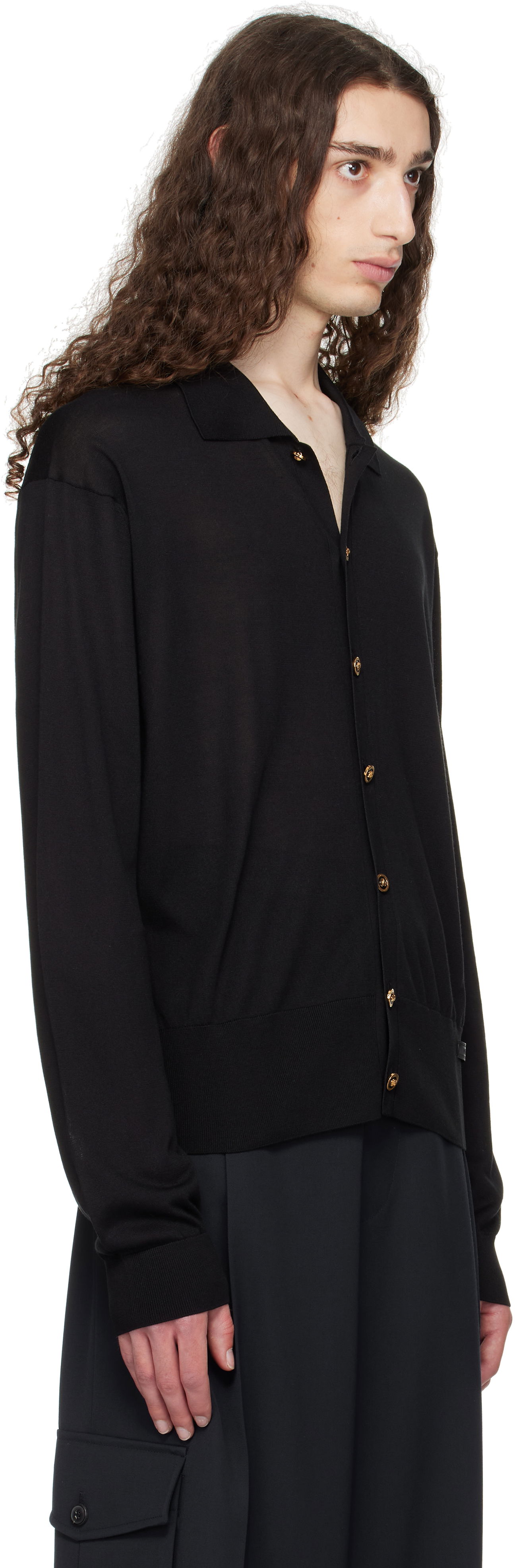 Pleteni pulover Versace Versace Knit Silk Cardigan Črna | 1020281_1A12273, 1