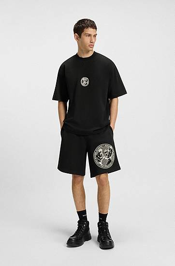 Kratke hlače BOSS Cotton-Terry Shorts with Boxing Academy Graphic Črna | 50542413, 1