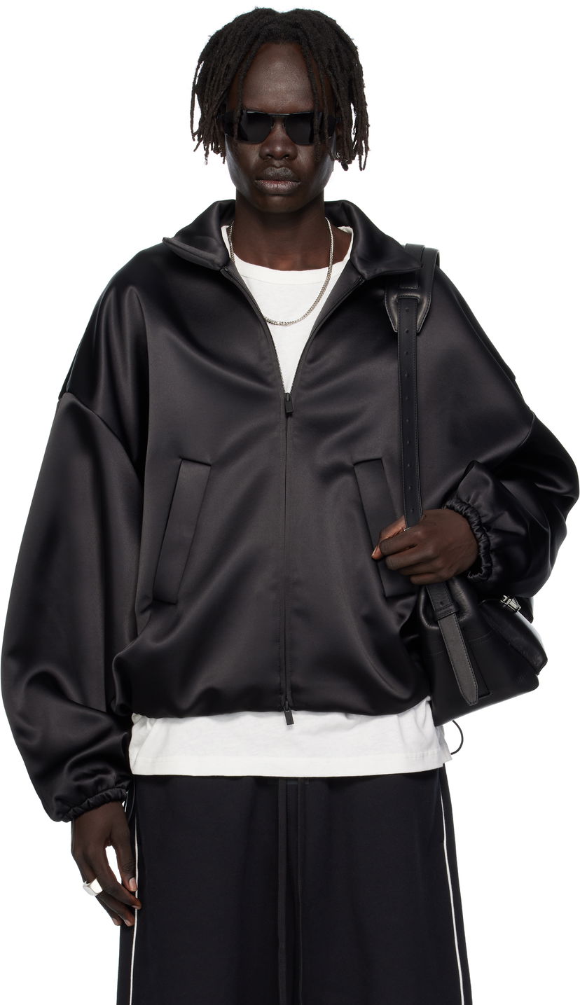 Bomber jakna Fear of God ESSENTIALS Bonded Satin Zip-Up Bomber Jacket Črna | 202SP258070F