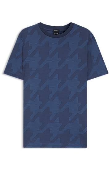Majica BOSS Houndstooth Jacquard T-Shirt Modra | 50518869
