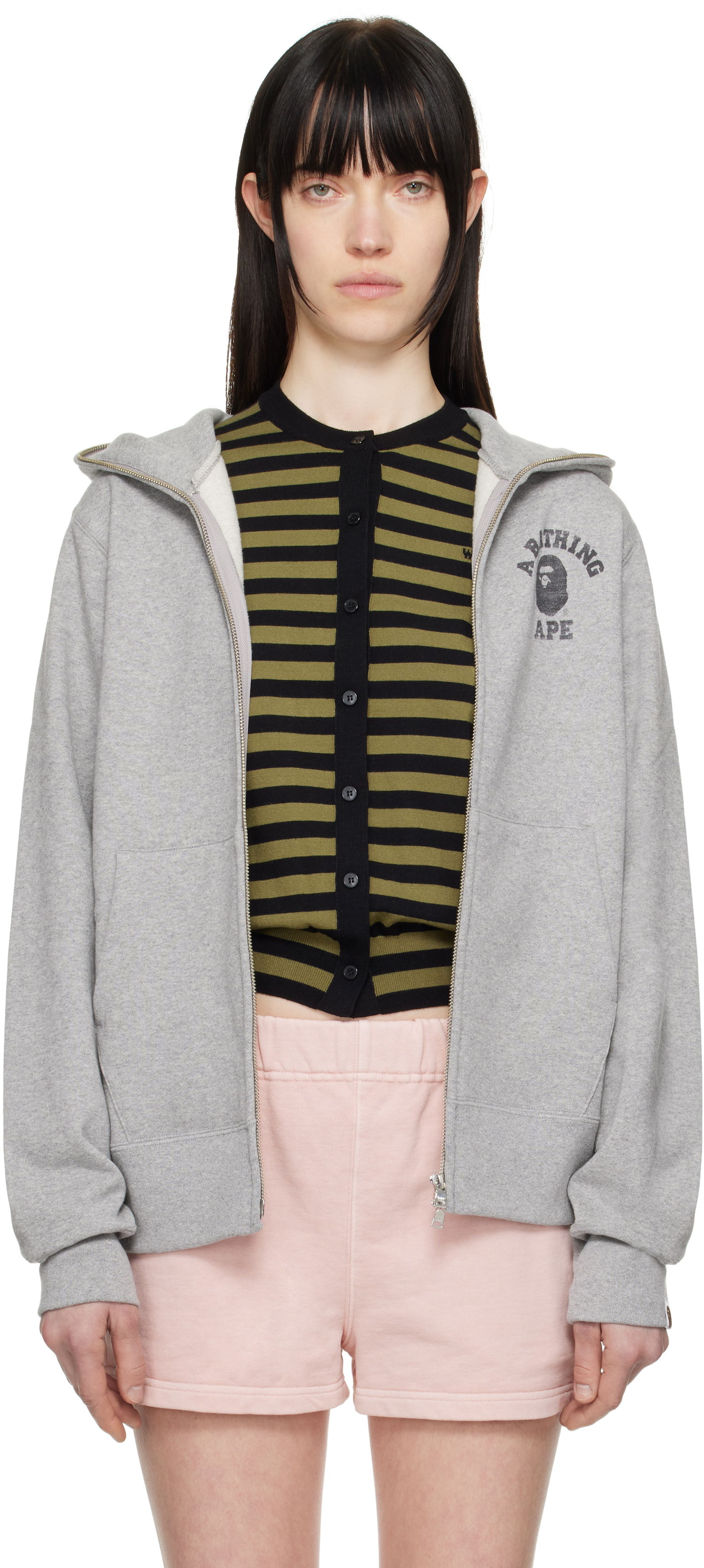 Pulover BAPE A Bathing Ape Over Print Full Zip Hoodie Siva | 001ZPK801002M, 0