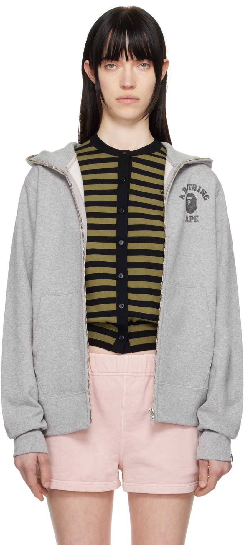 Pulover BAPE A Bathing Ape Over Print Full Zip Hoodie Siva | 001ZPK801002M