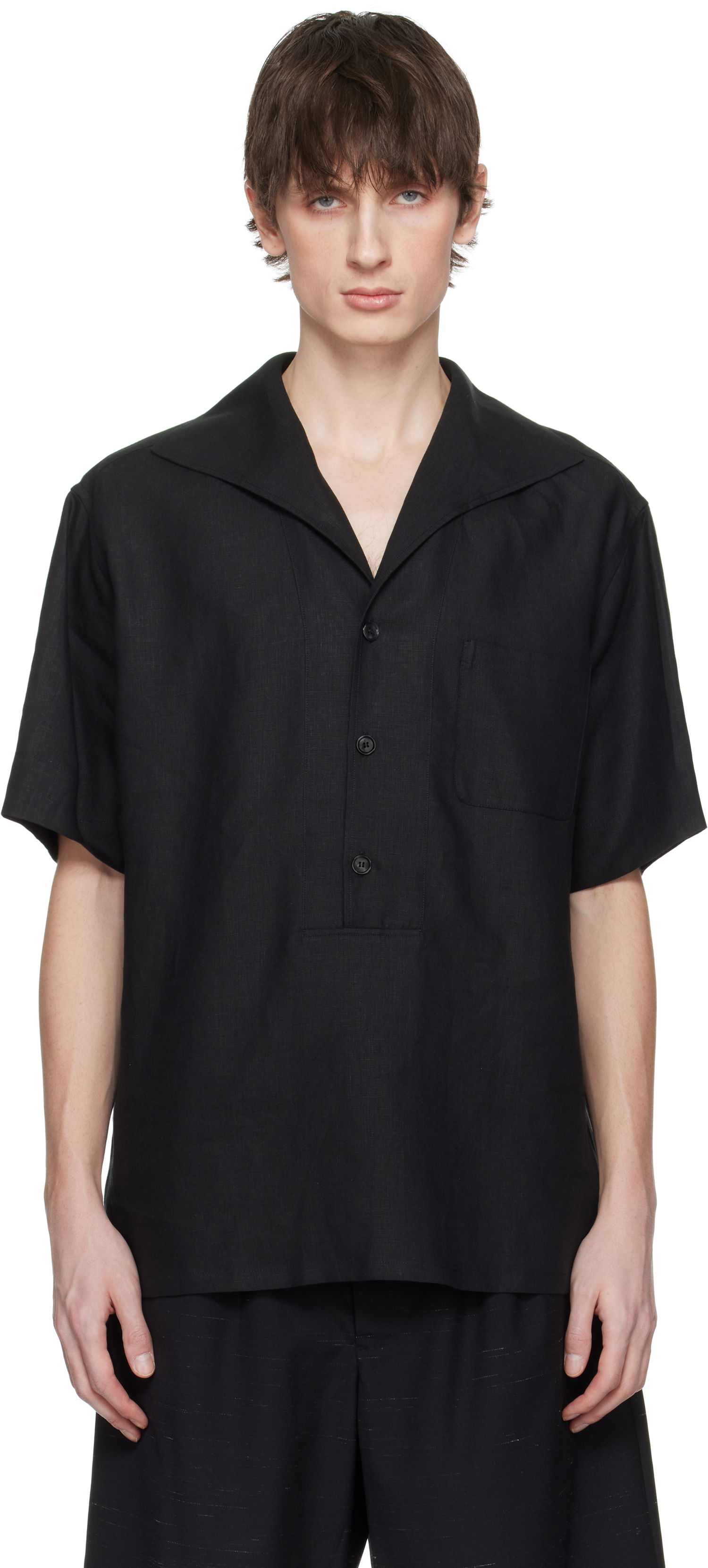 Srajce Dolce & Gabbana Dolce&Gabbana Three-Button Short-Sleeved Linen Shirt Črna | G5NE3TFU4JB, 0