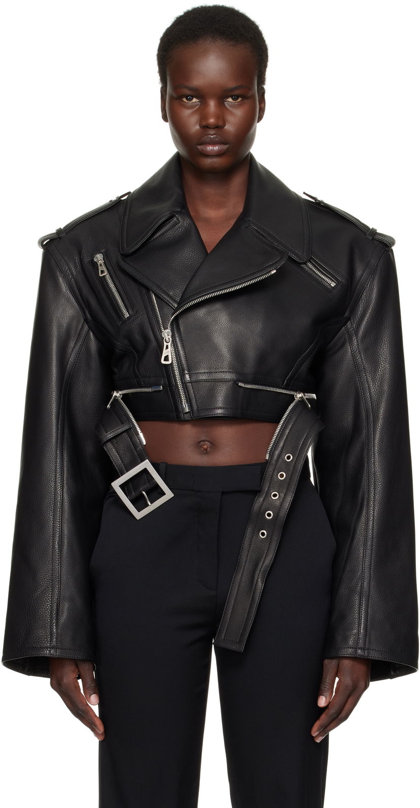 Jakna Jean Paul Gaultier Jean Paul Gaultier 'The Cropped Perfecto' Cropped Leather Jacket Črna | 25/33-F-VE103B-L027-0062