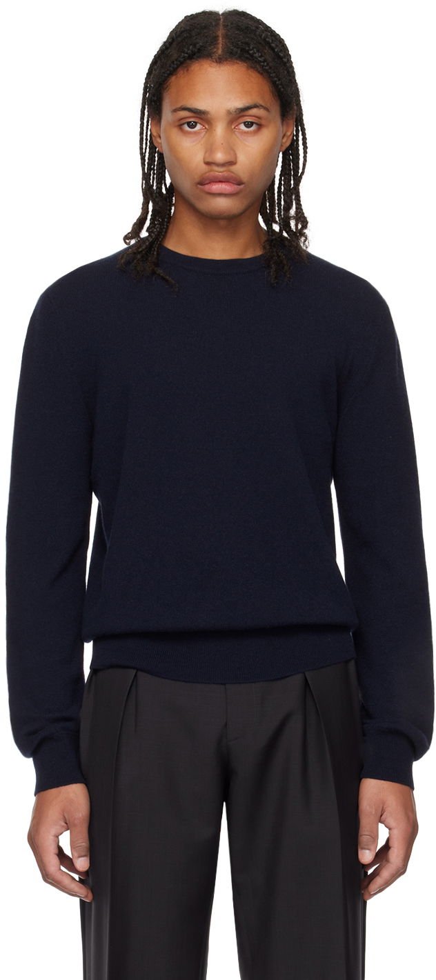Pleteni pulover The Row Benji Navy Crewneck Sweater Mornarica | 51-F377