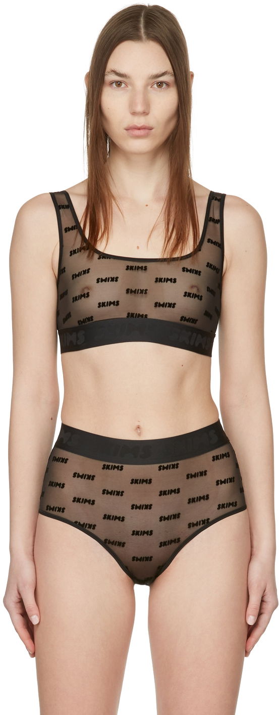 Modrček SKIMS After Hours Logo-Jacquard Mesh Bra Črna | BR-SCN-1312