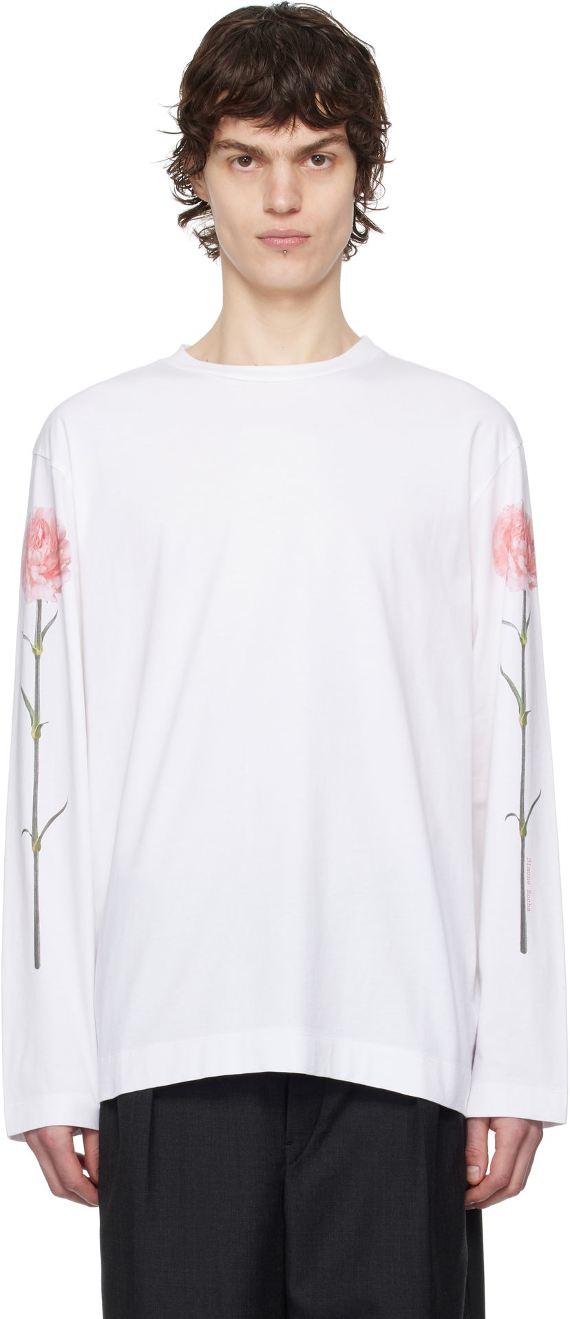 Majica Simone Rocha Simone Rocha Carnation Print Long Sleeve T-Shirt Bela | 5194P32P32A-M 0569