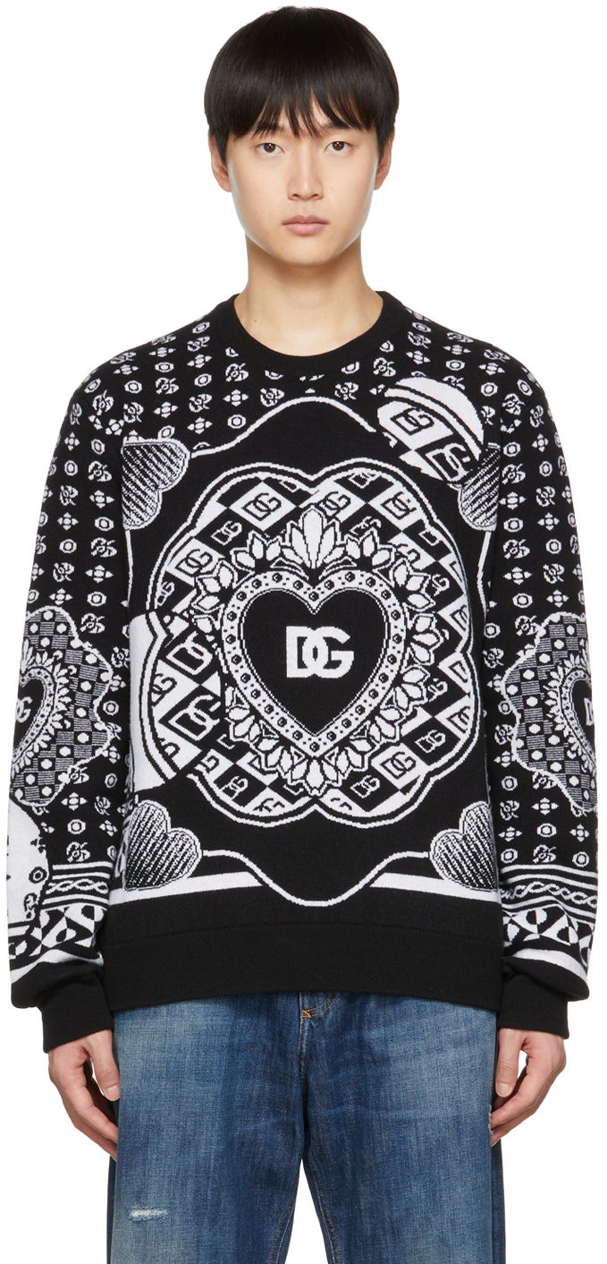 Pleteni pulover Dolce & Gabbana Black Graphic Sweater Črna | GXJ79TJAWJ4