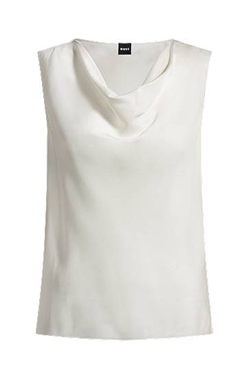 Majica brez rokavov BOSS Stretch Silk Cowl Neck Sleeveless Blouse Bela | 50537652
