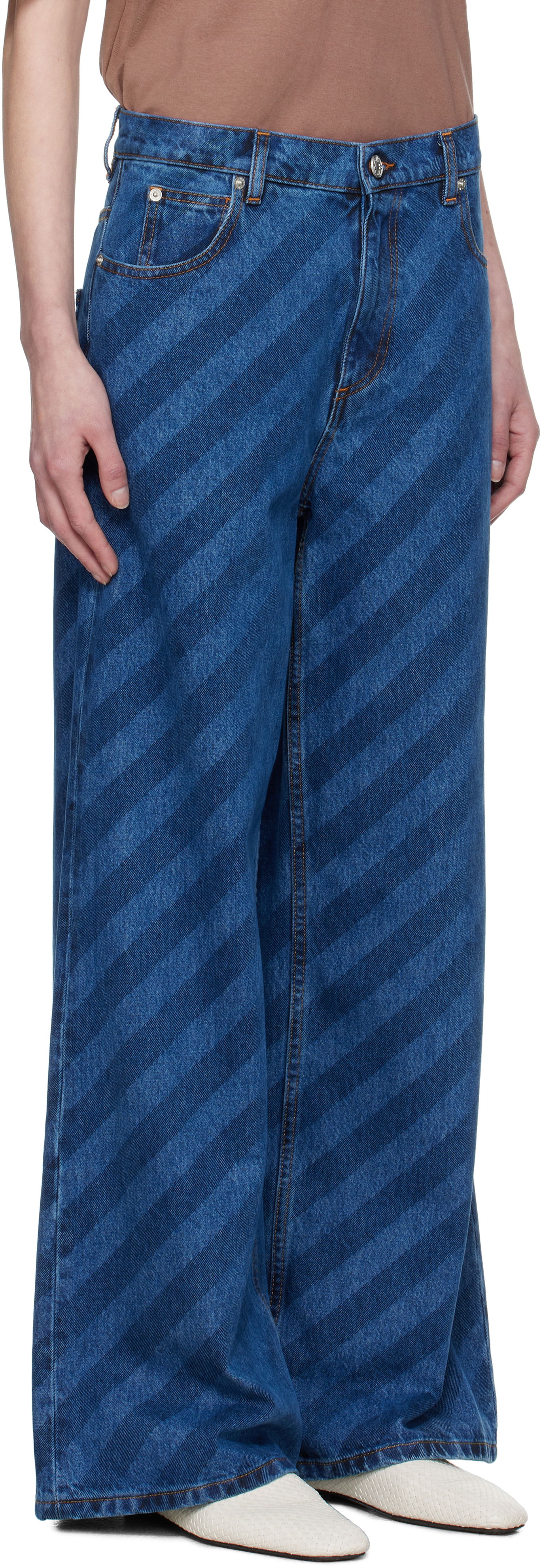 Kavbojke Marni Marni Wide Leg Diagonal Stripe Jeans Modra | PAJD0432A0 USCX36, 1