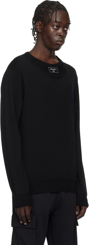 Pleteni pulover Balmain Knitted Double-Collar Sweater Črna | EH1KD145KH92, 1