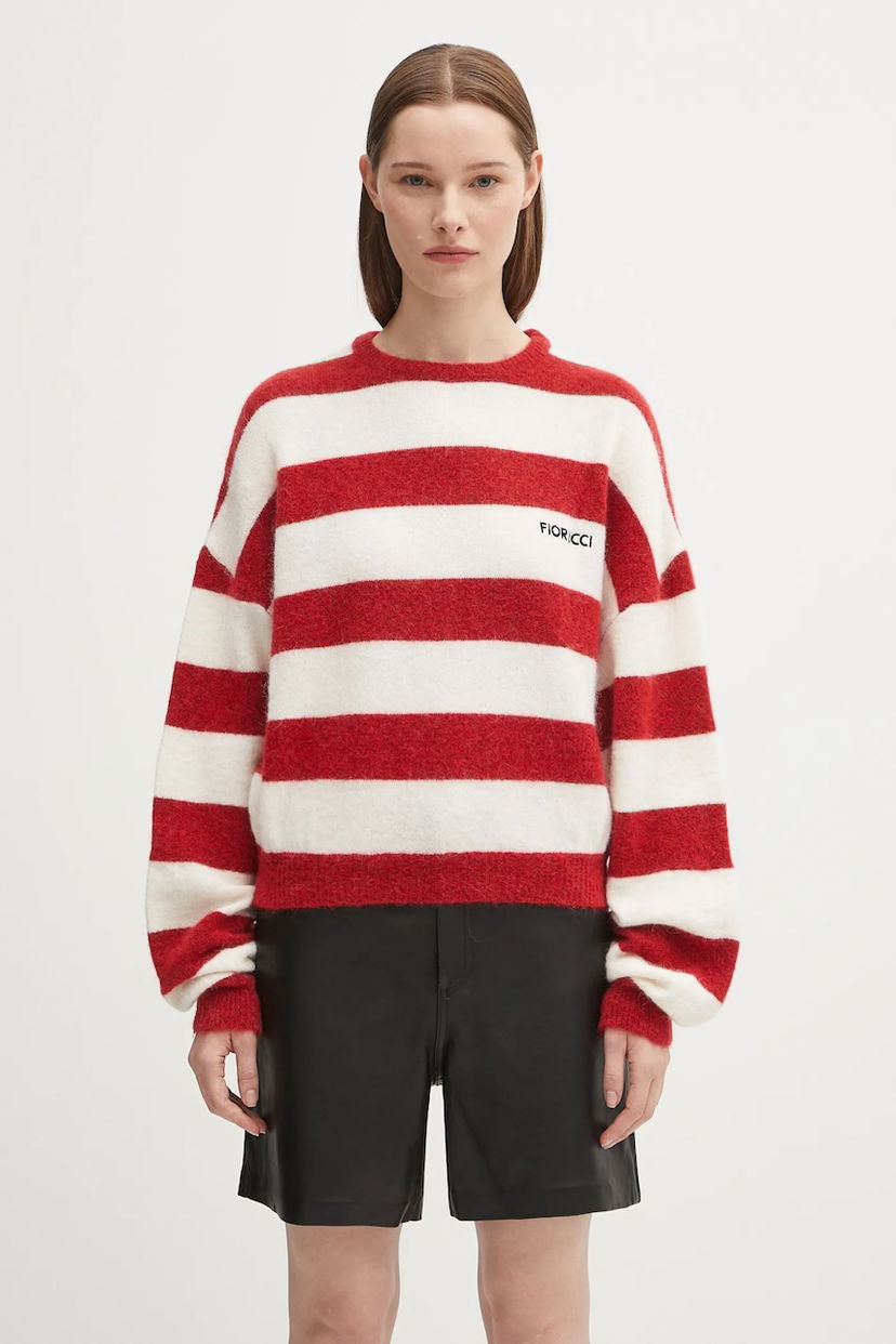 Pleteni pulover Fiorucci Fiorucci Cropped Alpaca Striped Sweater Rdeča | W02FPKSW448KN11RD02