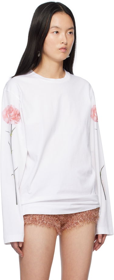 Majica Simone Rocha Simone Rocha Carnation Print Long Sleeve T-Shirt Bela | 5194P32P32A-W 0569, 1