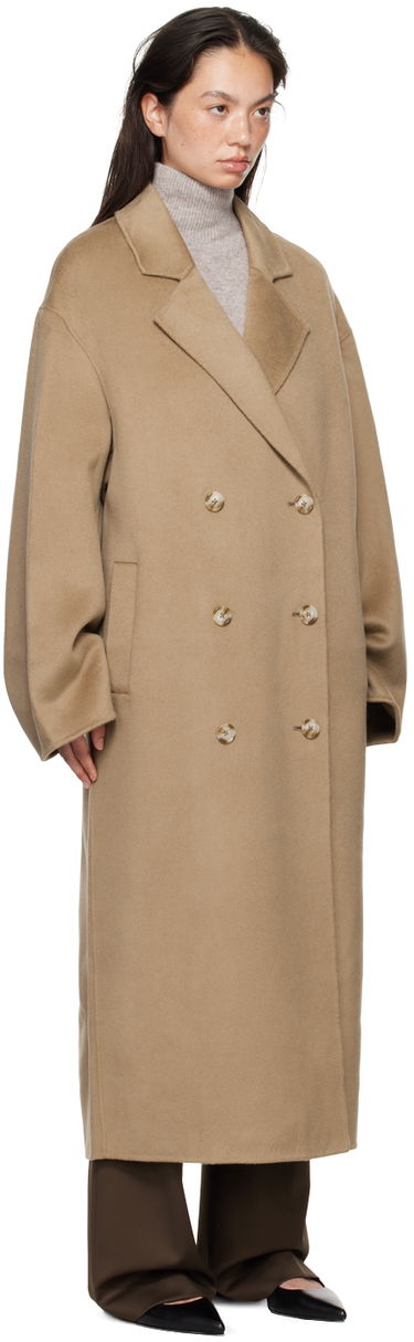 Plašči Loulou de Saison Loulou de Saison Borneo Double-Breasted Long Coat Bela | BORNEO, 4