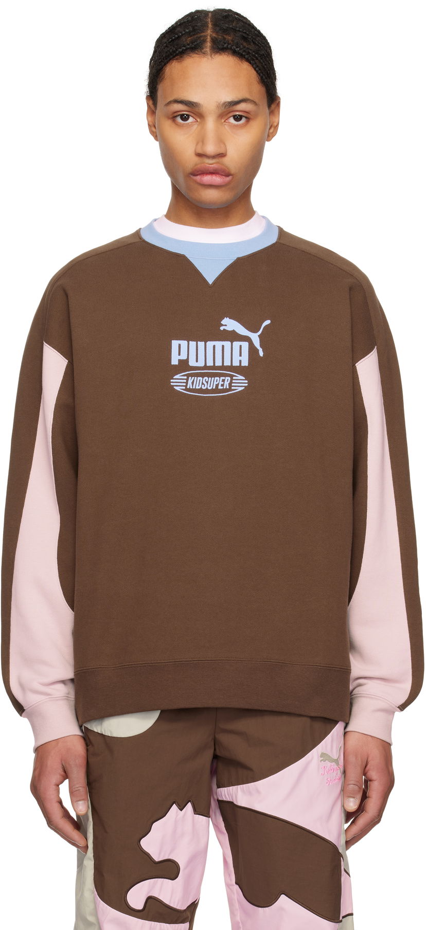 Pleteni pulover KidSuper KidSuper Studios King Crew Sweatshirt Rjava | 62670065