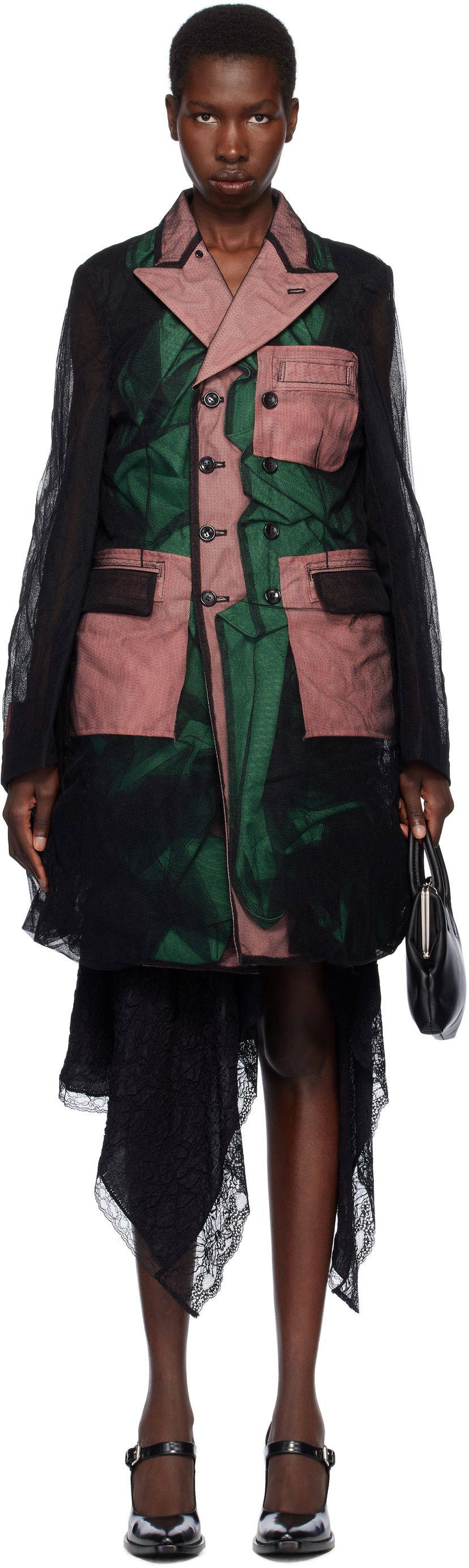 Plašči Comme des Garçons Comme des Garçons Homme Plus Tulle & Gabardine Coat Črna | PO-J035-051