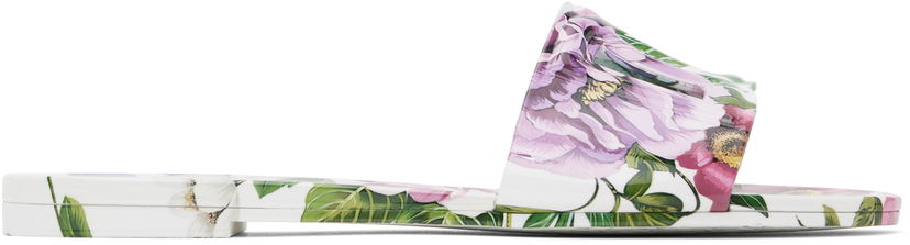 Obleke Dolce & Gabbana Dolce&Gabbana Floral Print Rubber Slides Bela | CW2215 A6L05
