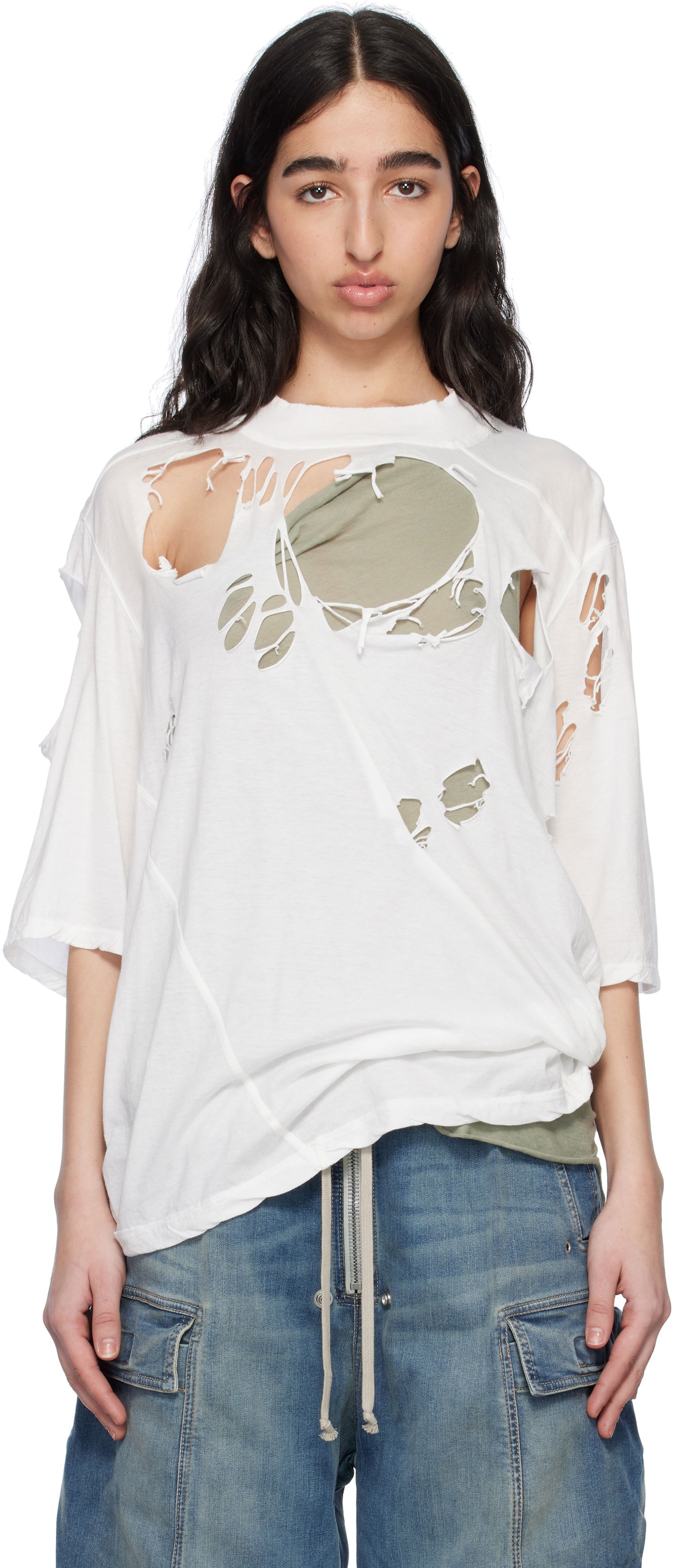 Majica Rick Owens Rick Owens DRKSHDW Distressed T-Shirt Bela | DS01E3201 BHDSD, 0