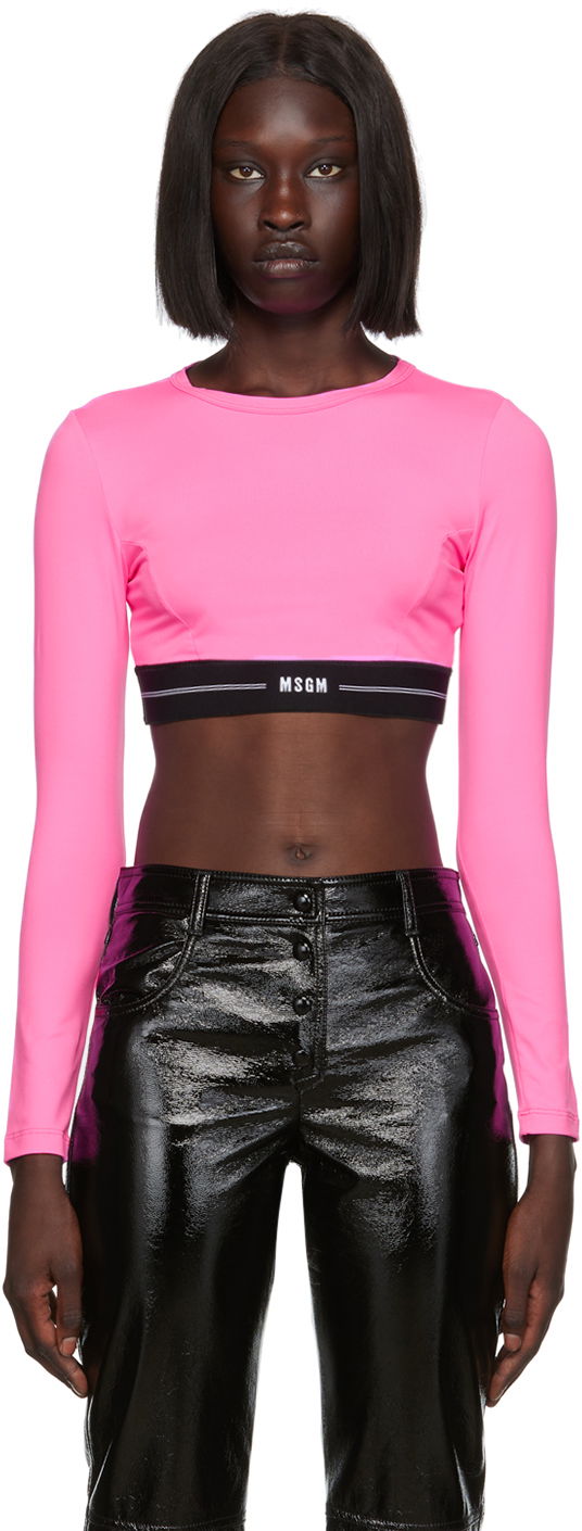 Krop-top MSGM MSGM Cropped Long Sleeve Top Roza | 3341MDM91 227584
