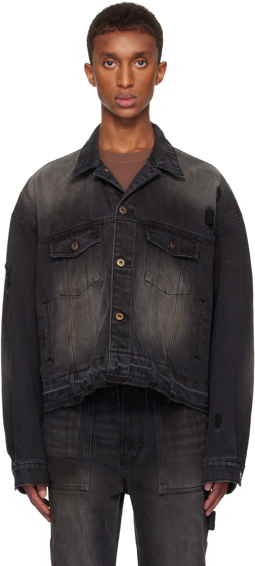 Jakna We11done Distressed Denim Jacket Črna | WD-DJ3-24-310-U-BK