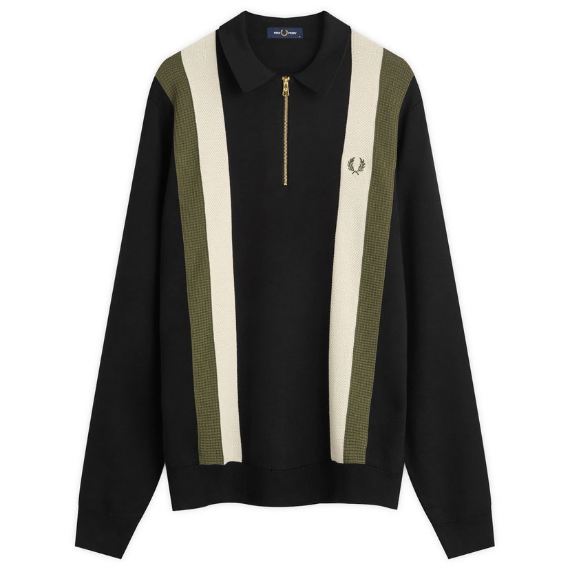Polo majica Fred Perry Fred Perry Textured Knitted Zip Polo Shirt, Size Large Črna | K1354-102
