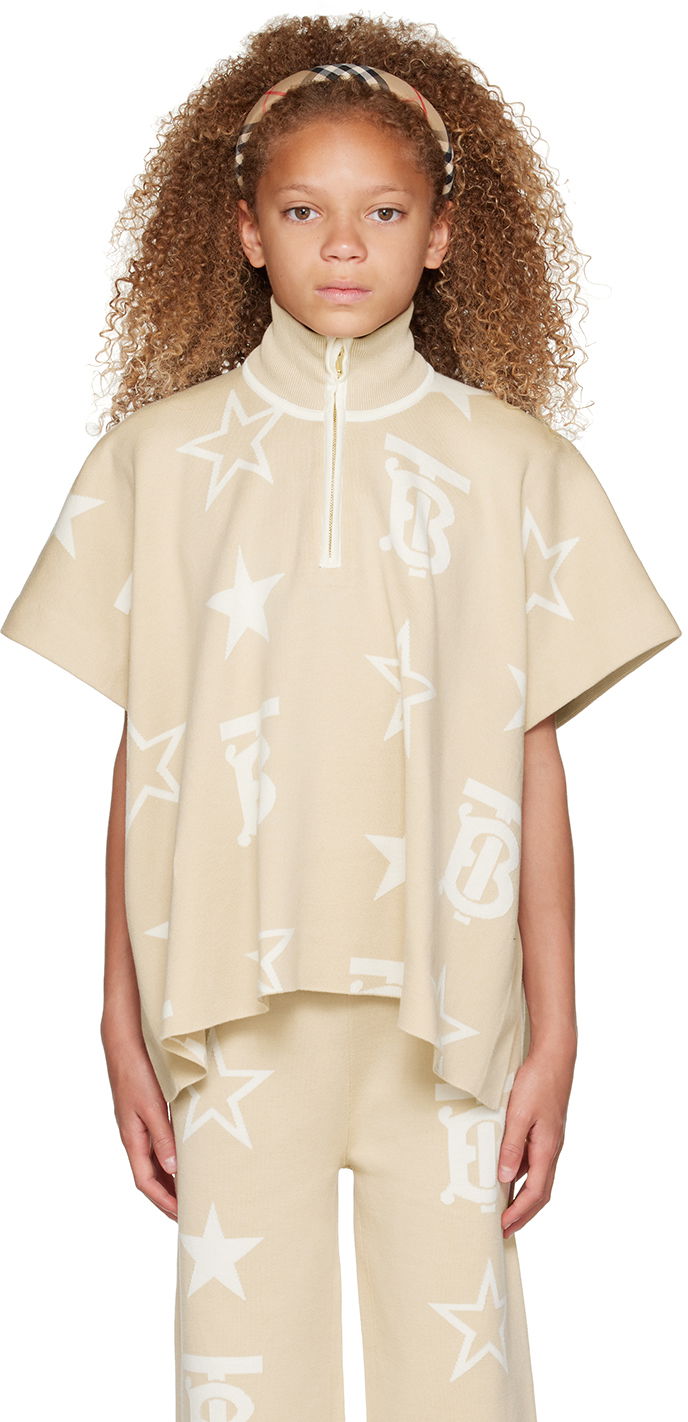 Pleteni pulover Burberry Burberry Kids Sylvie Poncho Bež | 8057913, 0
