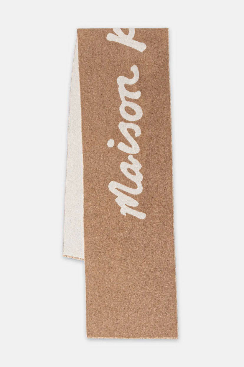 Šala MAISON KITSUNÉ Scarf with wool blend Handwriting Bež | PM06202WB0038