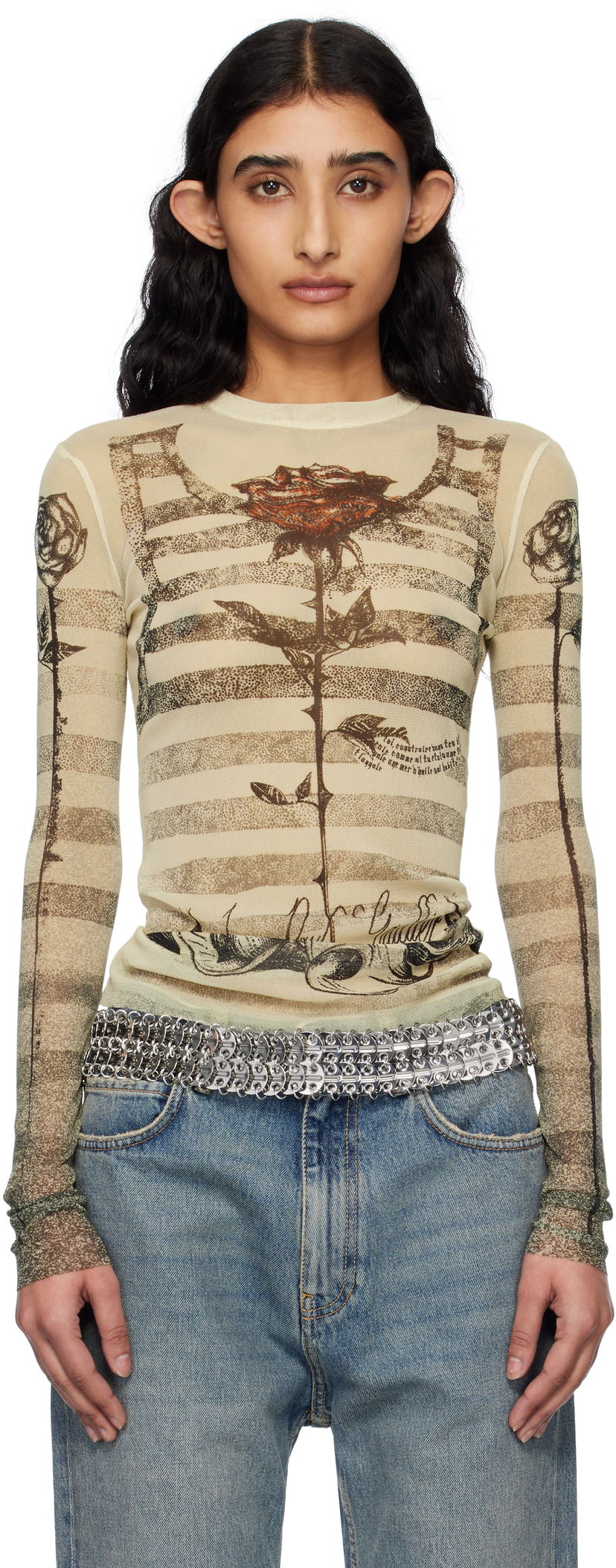 Majica Jean Paul Gaultier Jean Paul Gaultier Tattoo Marinière T-Shirt Bež | 25/34-F-TO274-T585-030030