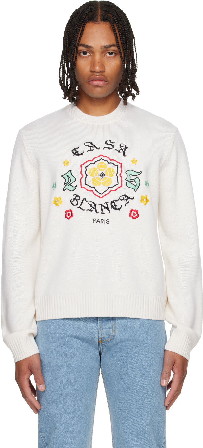 Pleteni pulover Casablanca Casablanca Emblem Merino Knit Crew Neck Sweater Bela | M-AW25-KW-1105-01