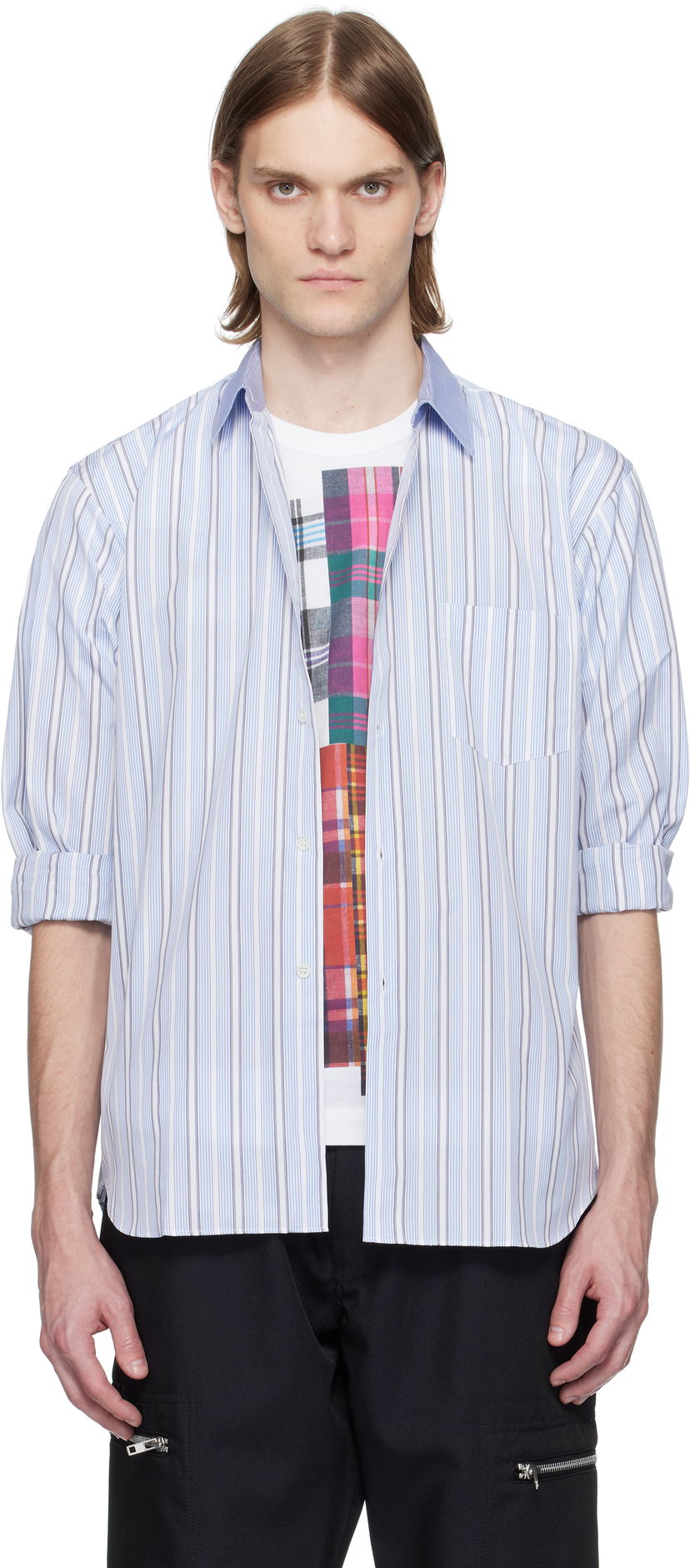 Srajce Comme des Garçons Comme des Garçons Yarn Dyed Cotton Stripe Poplin Shirt Modra | FZ-B402-051