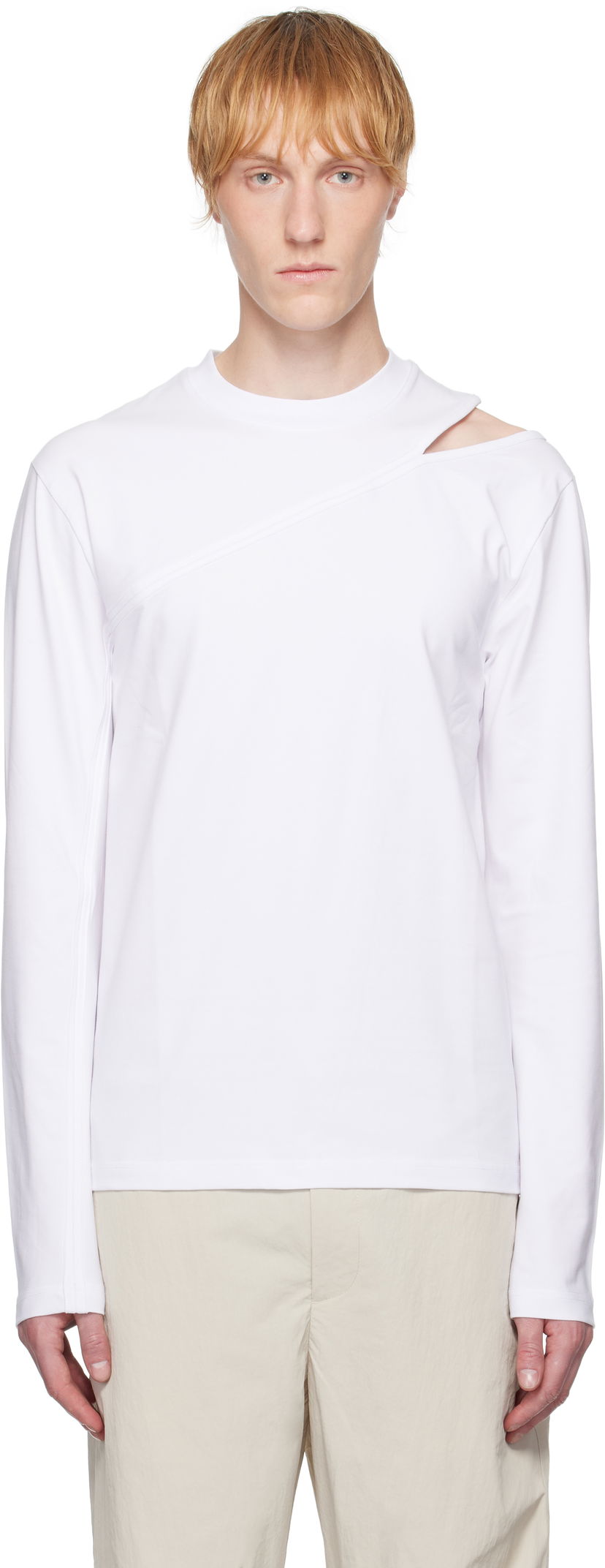 Majica HELIOT EMIL HELIOT EMIL Pleistos Cutout Long Sleeve T-Shirt Bela | SS25_M_09_135_WHT02
