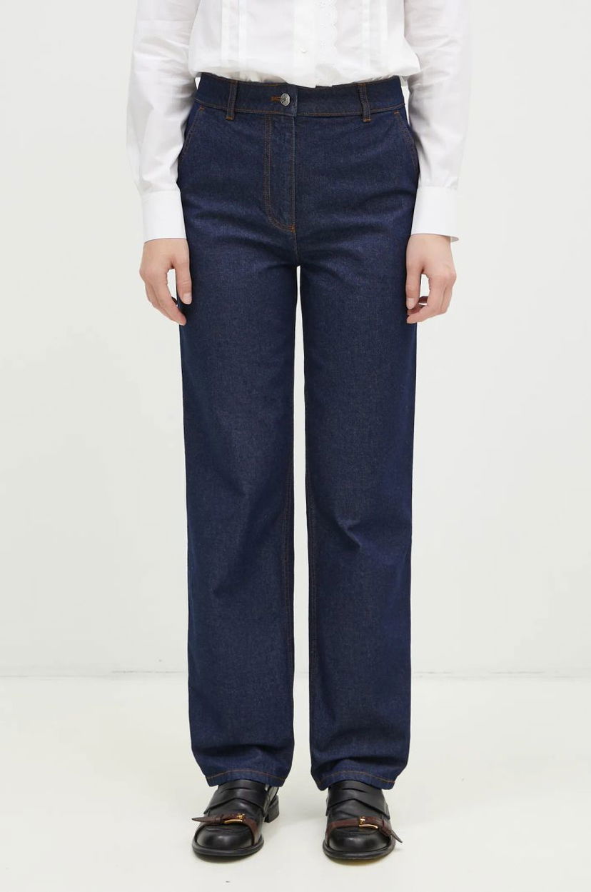 Kavbojke MAISON KITSUNÉ Straight High-Waisted Denim Jeans Modra | NW01113WW0081