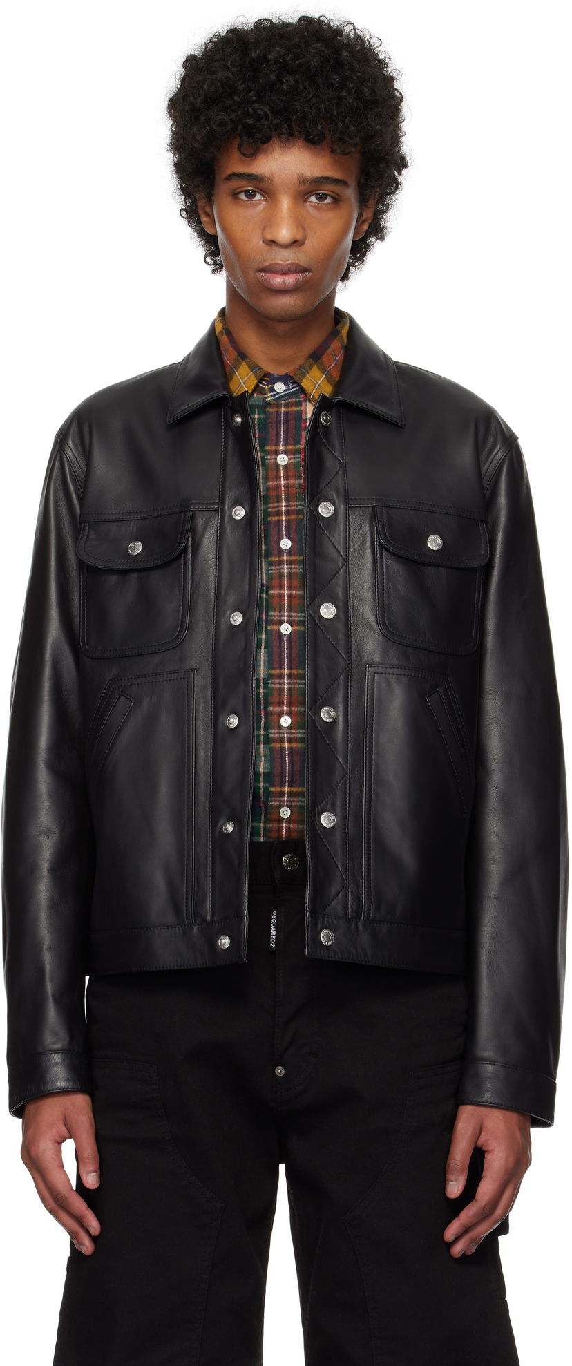Jakna DSQUARED2 Dsquared2 Boxy Jean Leather Jacket Črna | S74AM1571_SY1491