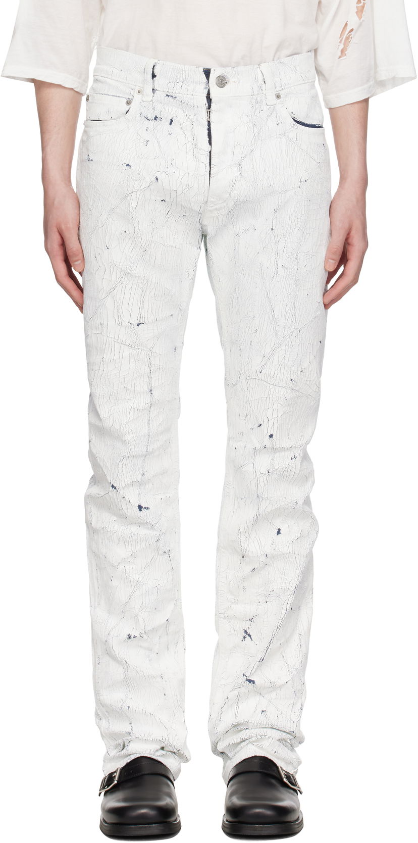 Kavbojke Maison Margiela MM6 Maison Margiela 5 Pocket Cracked Jeans Bela | SH2LA0018 M30028