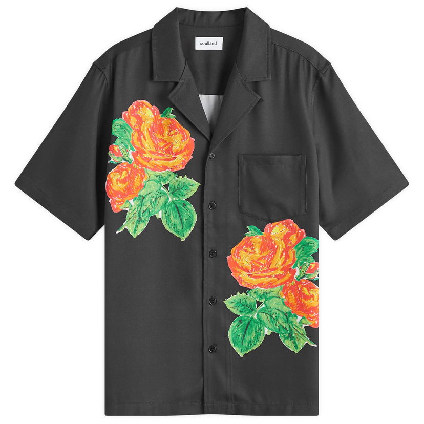 Srajce Soulland Shirt Large Orson Rose Print Črna | 42045-1313-BKM