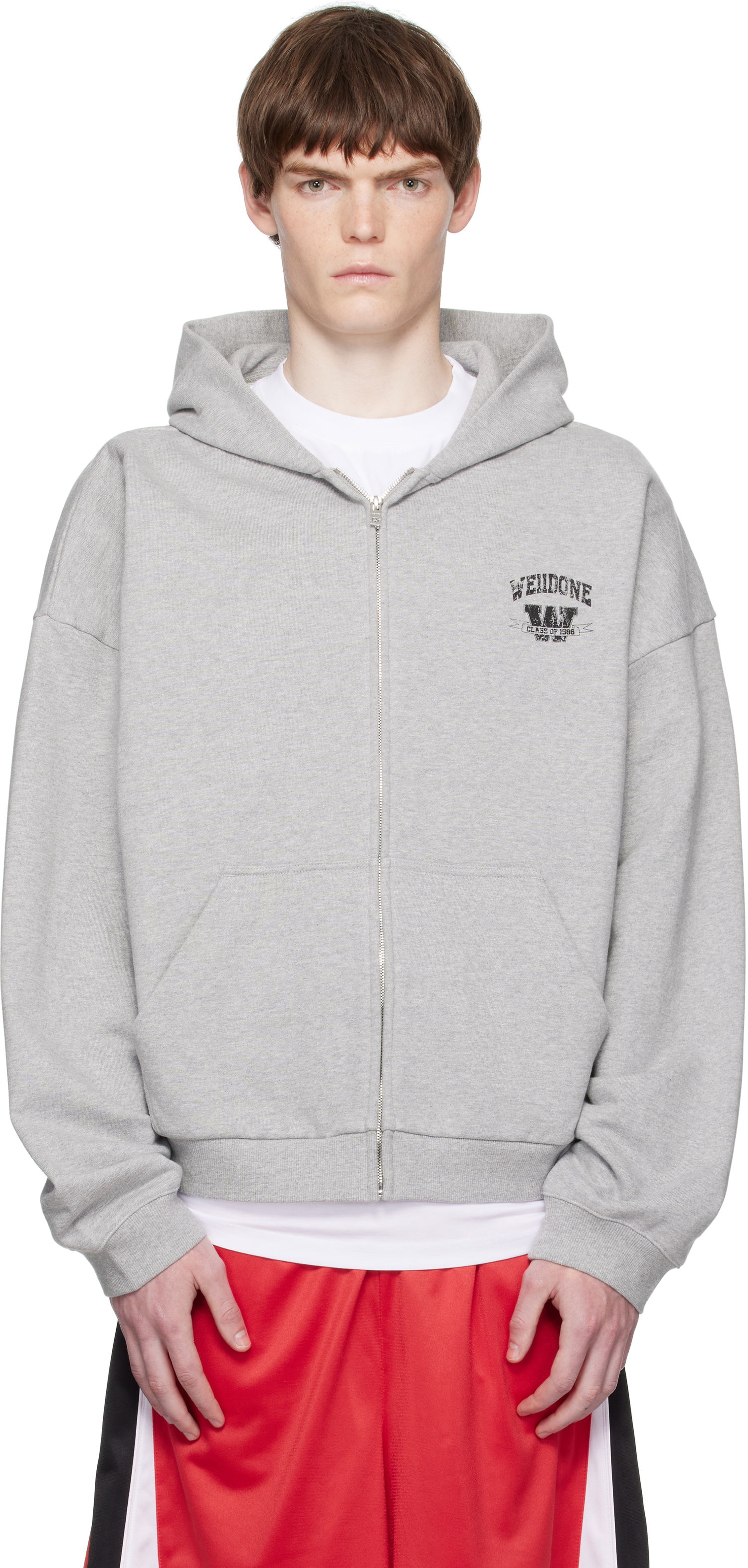 Pulover We11done We11done College Zip-Up Hoodie Siva | WD-TJ2-25-846-U-MG, 0