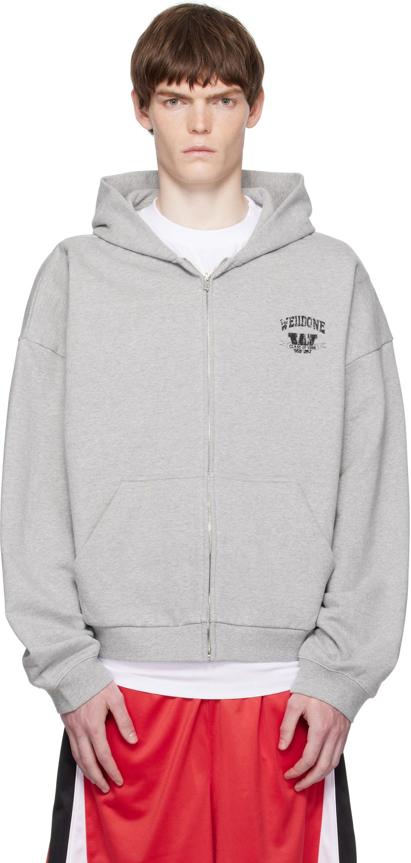 Pulover We11done We11done College Zip-Up Hoodie Siva | WD-TJ2-25-846-U-MG