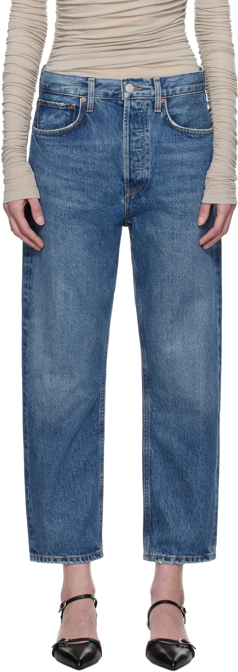 Kavbojke AGOLDE AGOLDE 90's Crop Mid Rise Straight Jeans Modra | A173-1535