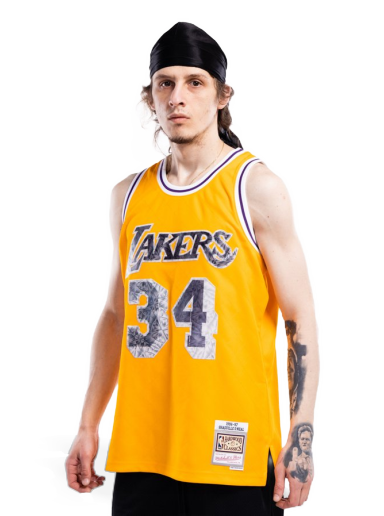 Dres Mitchell & Ness 75th Anniversary Swingman Jersey Shaquille O'Neil Los Angeles Lakers Rumena | SMJY1202-LAL96SONLTGD