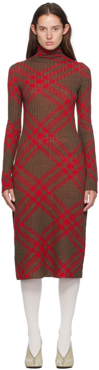 Obleke Burberry Check Midi Dress Rdeča | 8093580
