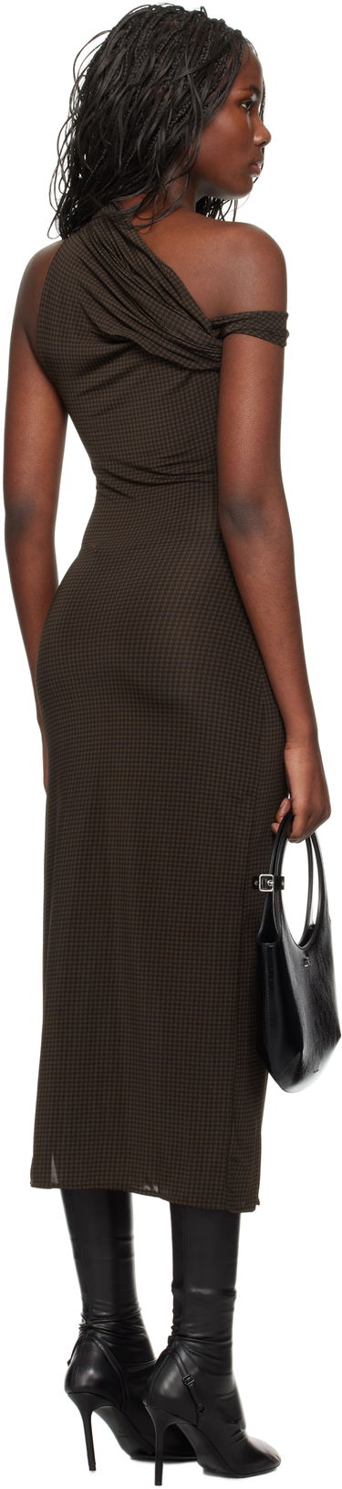 Obleke Courrèges Houndstooth Twist Midi Dress Rjava | 324JRO450PR0078, 2